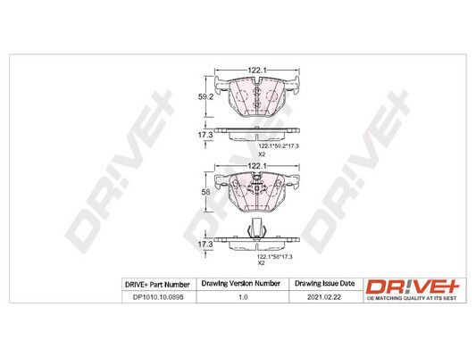 Stabdžių trinkelių rinkinys, diskinis stabdys Dr!ve+ DP1010.10.0895