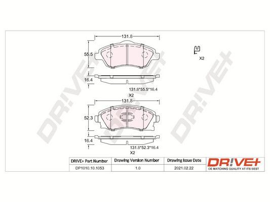 Комплект гальмівних накладок, дискове гальмо Dr!ve+ DP1010.10.1053