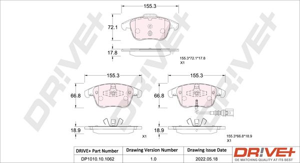 Brake Pad Set, disc brake Dr!ve+ DP1010.10.1062