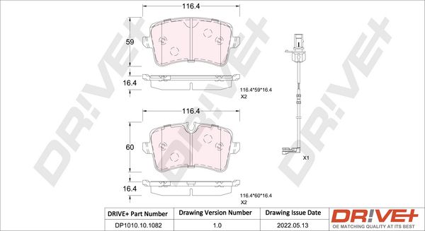 Brake Pad Set, disc brake Dr!ve+ DP1010.10.1082