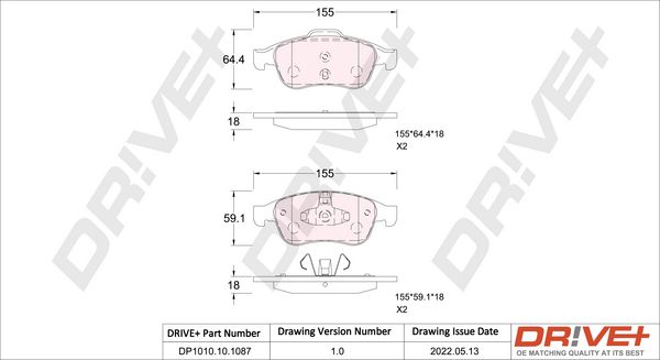 Brake Pad Set, disc brake Dr!ve+ DP1010.10.1087