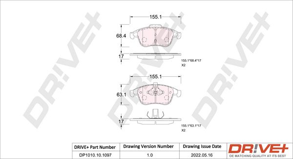 Brake Pad Set, disc brake Dr!ve+ DP1010.10.1097