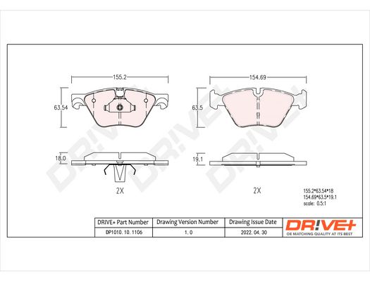 Brake Pad Set, disc brake Dr!ve+ DP1010.10.1106