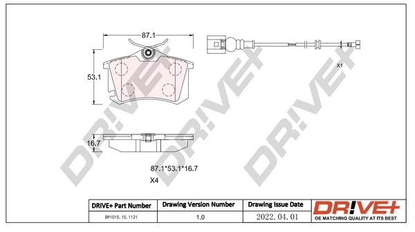 Brake Pad Set, disc brake Dr!ve+ DP1010.10.1121