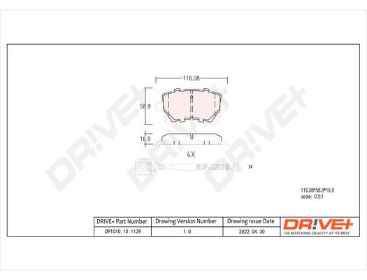 Brake Pad Set, disc brake Dr!ve+ DP1010.10.1129