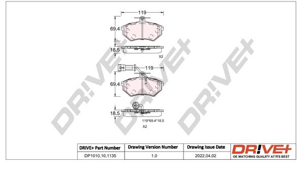 Brake Pad Set, disc brake Dr!ve+ DP1010.10.1135