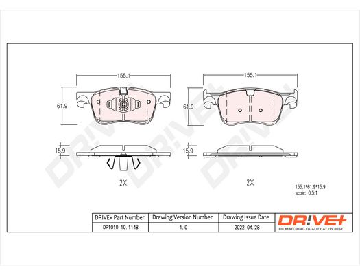 Brake Pad Set, disc brake Dr!ve+ DP1010.10.1148