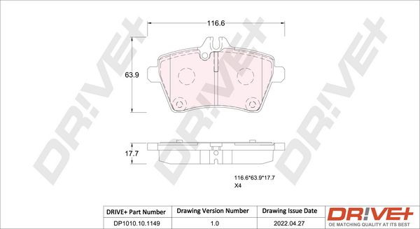 Brake Pad Set, disc brake Dr!ve+ DP1010.10.1149