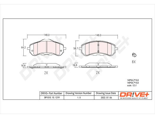 Brake Pad Set, disc brake Dr!ve+ DP1010.10.1219