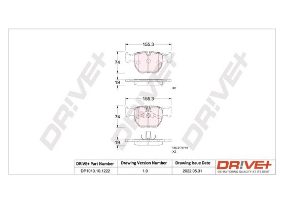 Комплект гальмівних накладок, дискове гальмо Dr!ve+ DP1010.10.1222