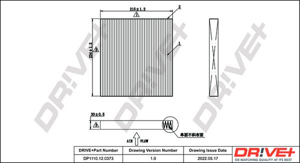 Filter, cabin air Dr!ve+ DP1110.12.0373