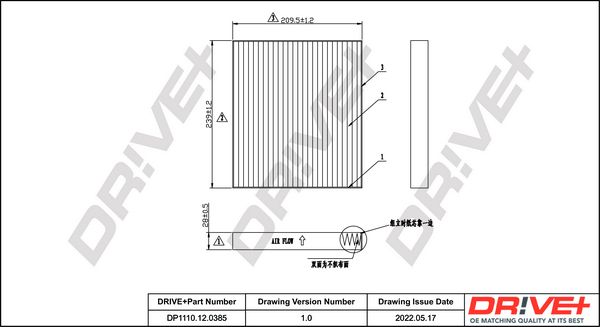 Filter, cabin air Dr!ve+ DP1110.12.0385