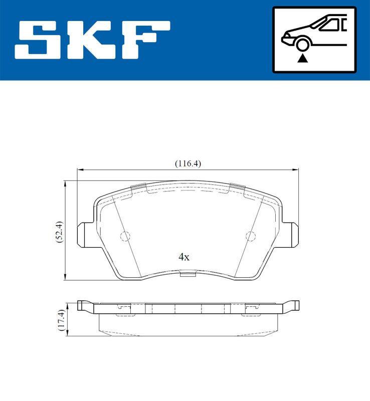 Комплект гальмівних накладок, дискове гальмо SKF VKBP 80003