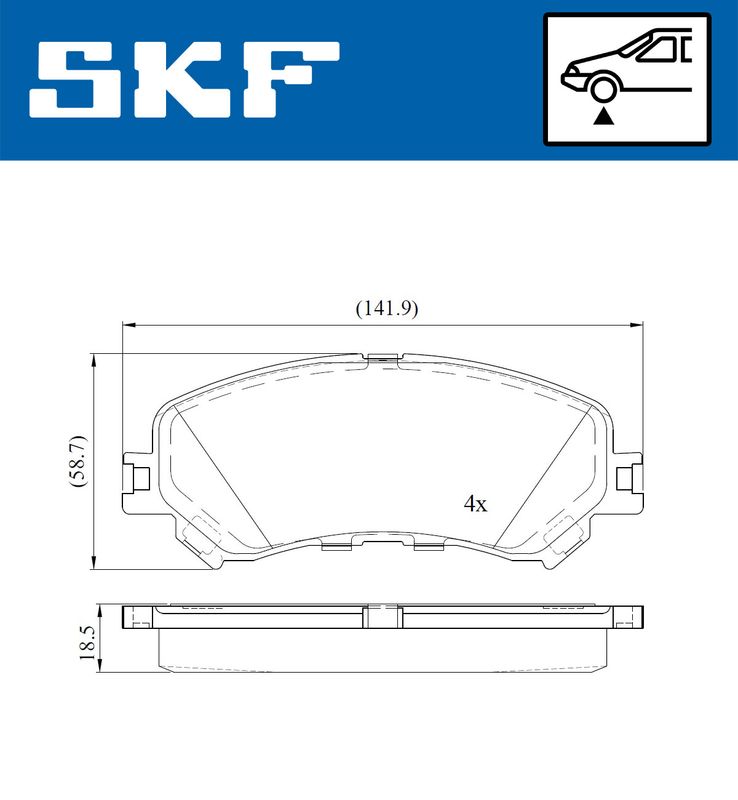 Комплект гальмівних накладок, дискове гальмо SKF VKBP80076