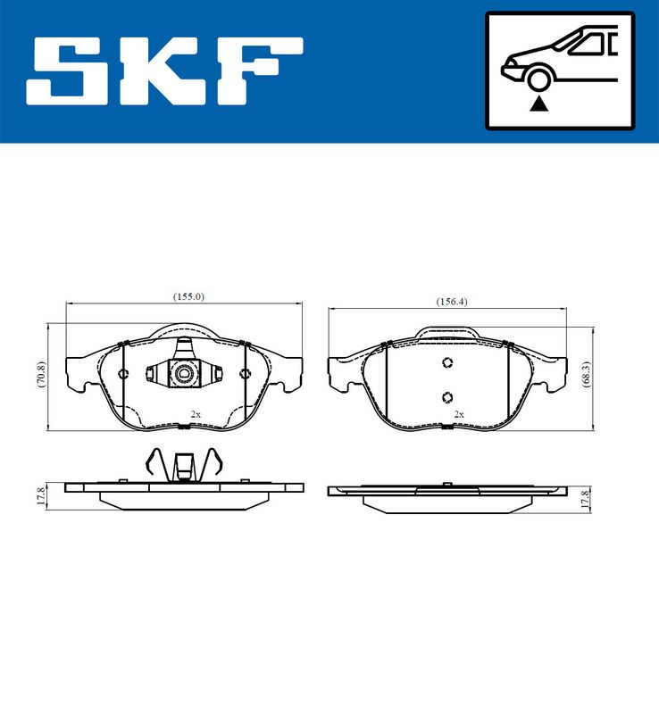 Комплект гальмівних накладок, дискове гальмо SKF VKBP 80263