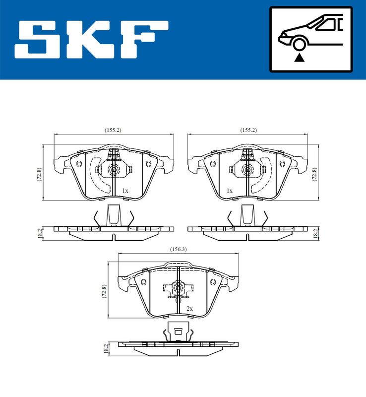 Комплект гальмівних накладок, дискове гальмо SKF VKBP 80272