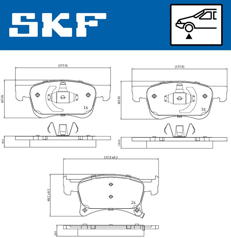 Комплект гальмівних накладок, дискове гальмо SKF VKBP 80301 A