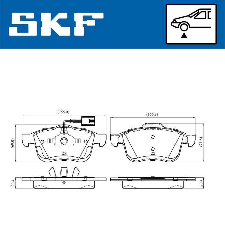 Комплект гальмівних накладок, дискове гальмо SKF VKBP80432E