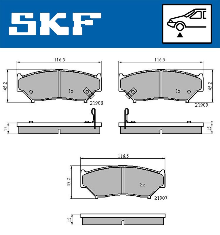 Комплект гальмівних накладок, дискове гальмо SKF VKBP 80572 A