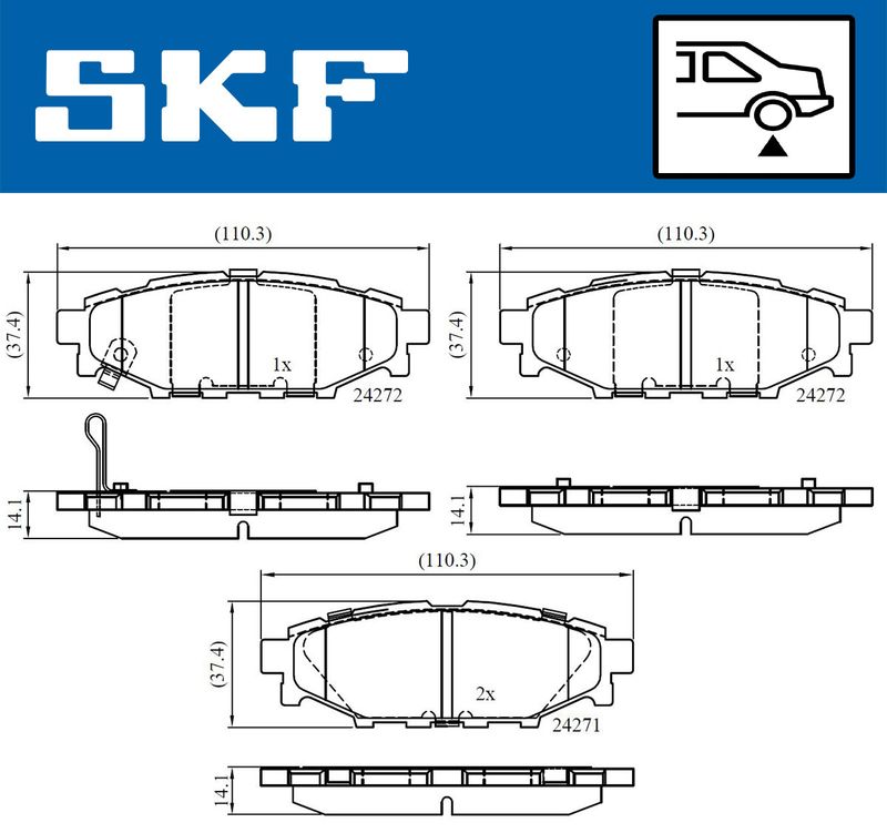 Комплект гальмівних накладок, дискове гальмо SKF VKBP 90357 A