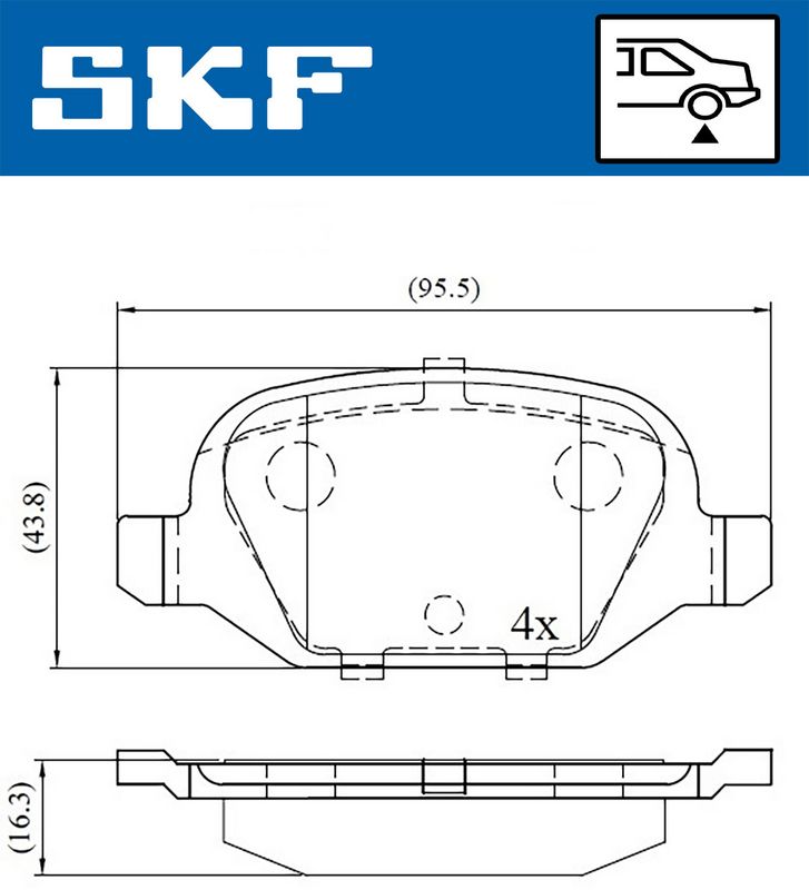 Комплект гальмівних накладок, дискове гальмо SKF VKBP90472