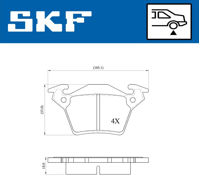 Комплект гальмівних накладок, дискове гальмо SKF VKBP90568