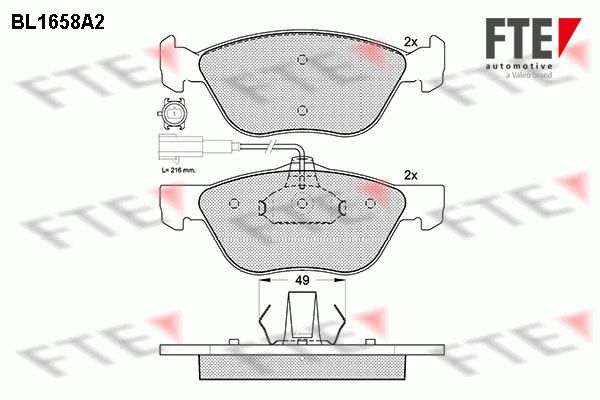 Комплект гальмівних накладок, дискове гальмо FTE BL1658A2