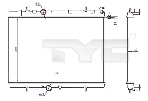 Радіатор, система охолодження двигуна TYC 726-0020-R