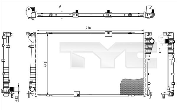 Радіатор, система охолодження двигуна TYC 725-0045