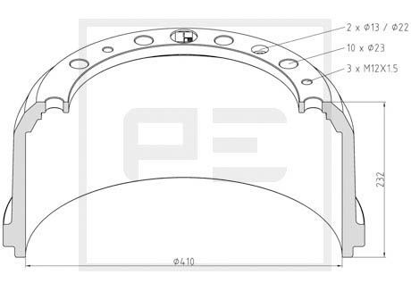 Stabdžių būgnas PE Automotive 036.414-00A