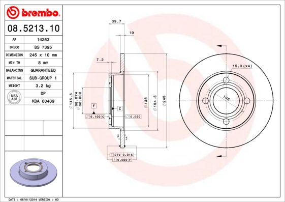 Brake Disc BREMBO 08.5213.10