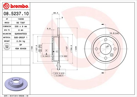 Stabdžių diskas BREMBO 08.5237.10