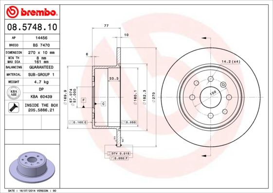 Stabdžių diskas BREMBO 08.5748.10