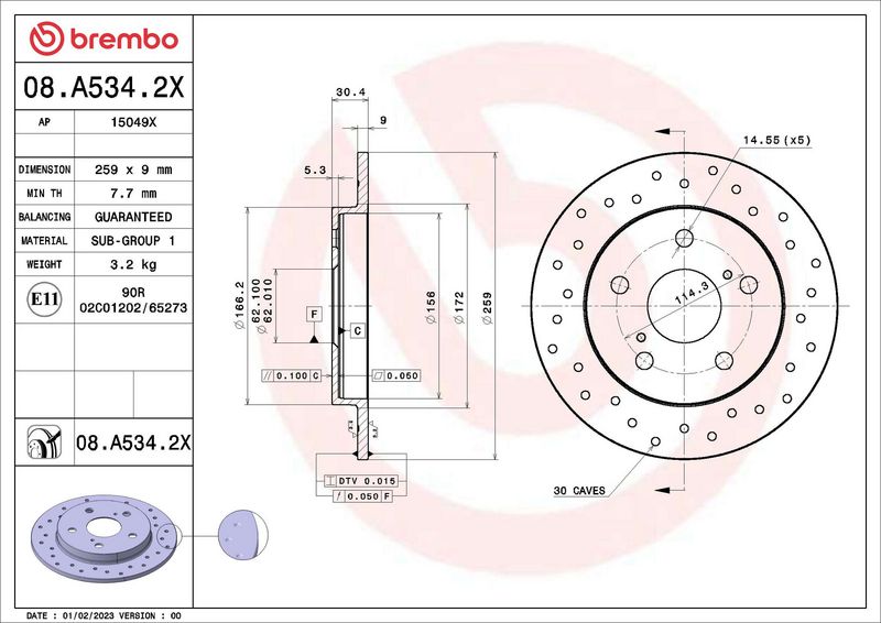 Stabdžių diskas BREMBO 08.A534.2X