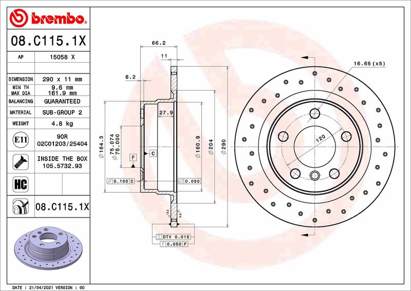 Гальмівний диск BREMBO 08.C115.1X