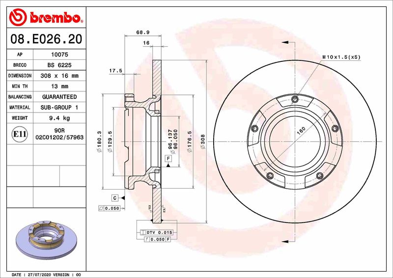 Stabdžių diskas BREMBO 08.E026.20