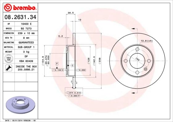 Stabdžių diskas BREMBO 08.2631.34