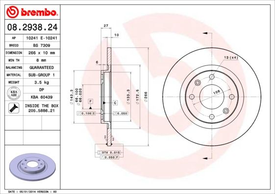 Stabdžių diskas BREMBO 08.2938.24