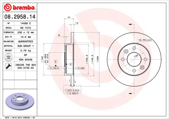 Brake Disc BREMBO 08.2958.14