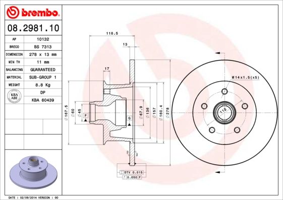 Stabdžių diskas BREMBO 08.2981.10