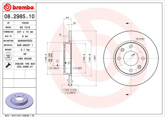 Гальмівний диск BREMBO 08.2985.10