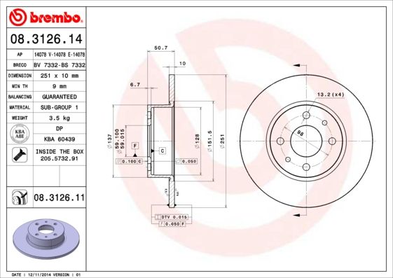 Stabdžių diskas BREMBO 08.3126.11