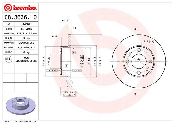 Stabdžių diskas BREMBO 08.3636.10