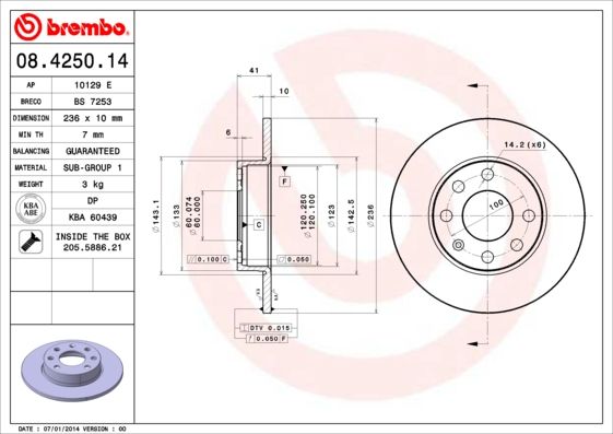 Гальмівний диск BREMBO 08.4250.14