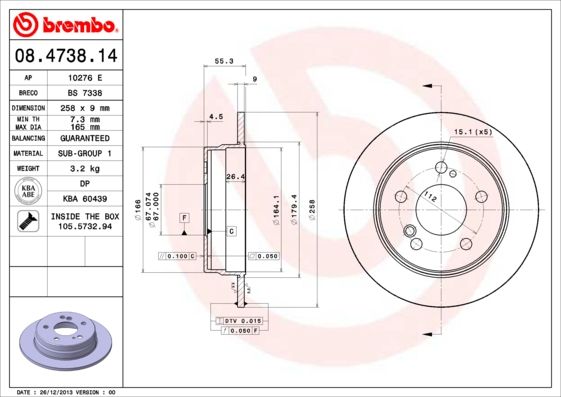 Stabdžių diskas BREMBO 08.4738.14