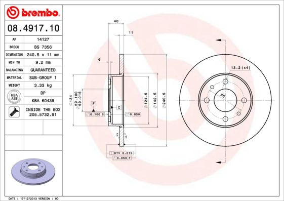 Brake Disc BREMBO 08.4917.10