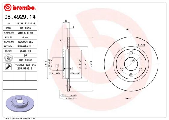 Stabdžių diskas BREMBO 08.4929.14