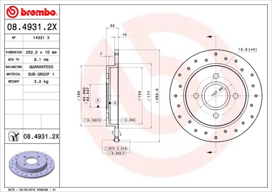 Stabdžių diskas BREMBO 08.4931.2X