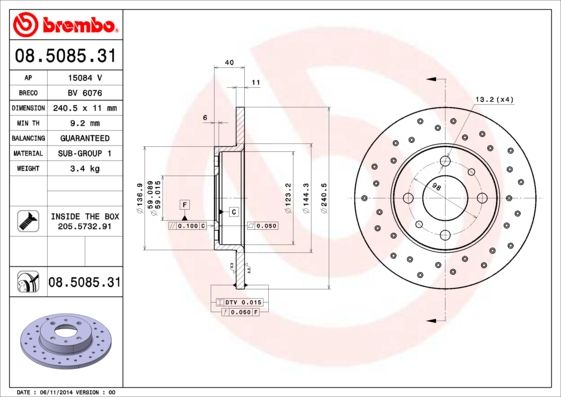 Stabdžių diskas BREMBO 08.5085.31