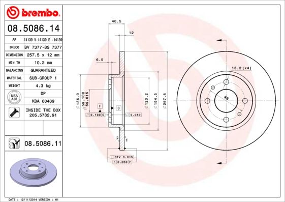 Stabdžių diskas BREMBO 08.5086.11